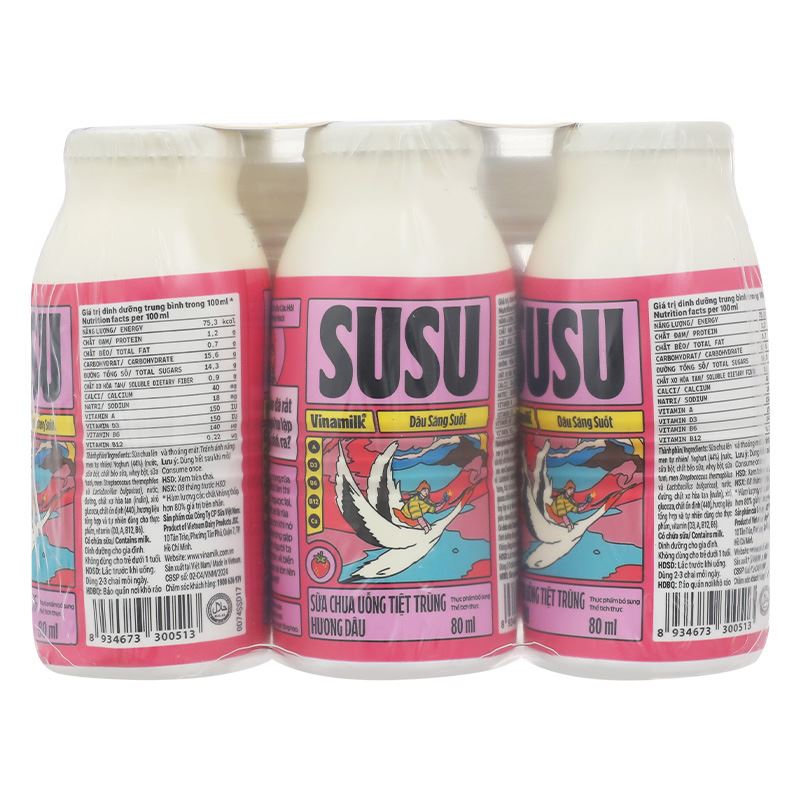 Thùng 48 chai sữa chua uống tiệt trùng Vinamilk SuSu vị dâu 80 ml (từ 1 tuổi) - Giao bao bì ngẫu nhiên 18