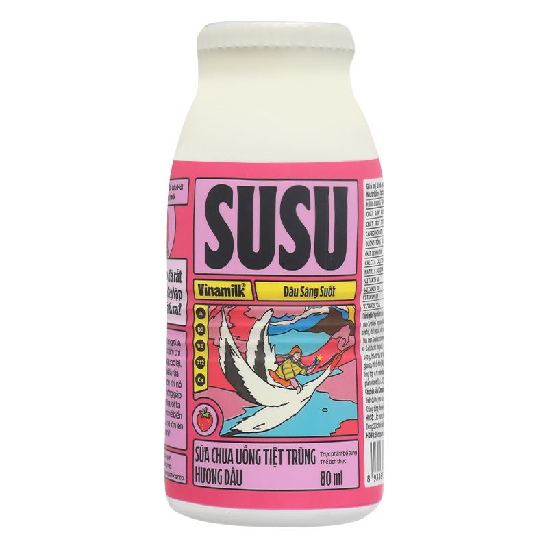 Thùng 48 chai sữa chua uống tiệt trùng Vinamilk SuSu vị dâu 80 ml (từ 1 tuổi) - Giao bao bì ngẫu nhiên 20