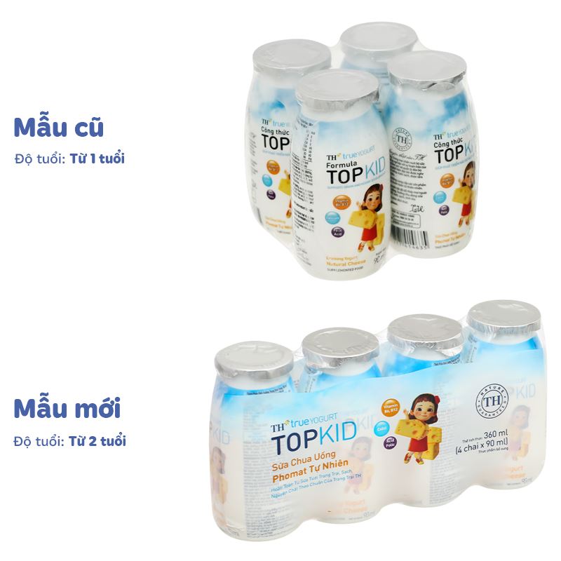 Lốc 4 chai sữa chua uống phomat tự nhiên TH true YOGURT TOPKID 90 ml (từ 2 tuổi) - Giao bao bì ngẫu nhiên 2