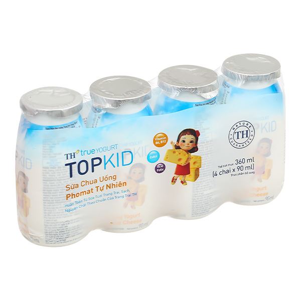 Lốc 4 chai sữa chua uống phomat tự nhiên TH true Yogurt TOP KID 90 ml tốt cho tiêu hóa - AVAKids.com