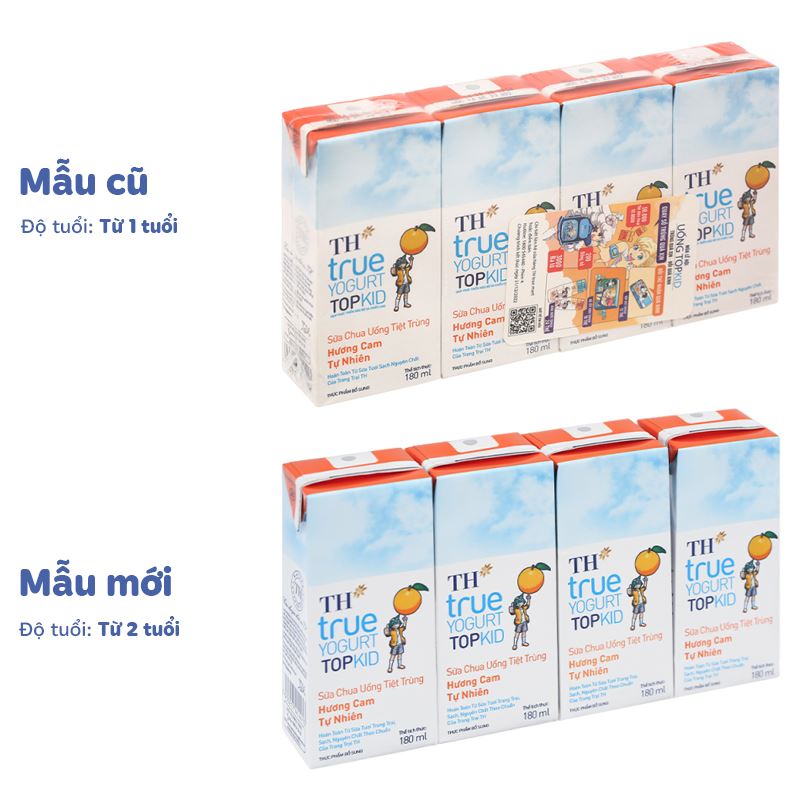 Thùng 48 hộp sữa chua uống tiệt trùng TH true YOGURT TOPKID vị cam 180 ml (từ 2 tuổi) - Giao bao bì ngẫu nhiên 2