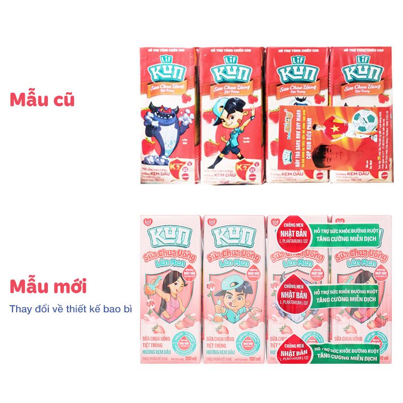 Combo 2 thùng 48 hộp sữa chua uống tiệt trùng LiF Kun vị kem dâu 180 ml (từ 2 tuổi) - Giao bao bì ngẫu nhiên