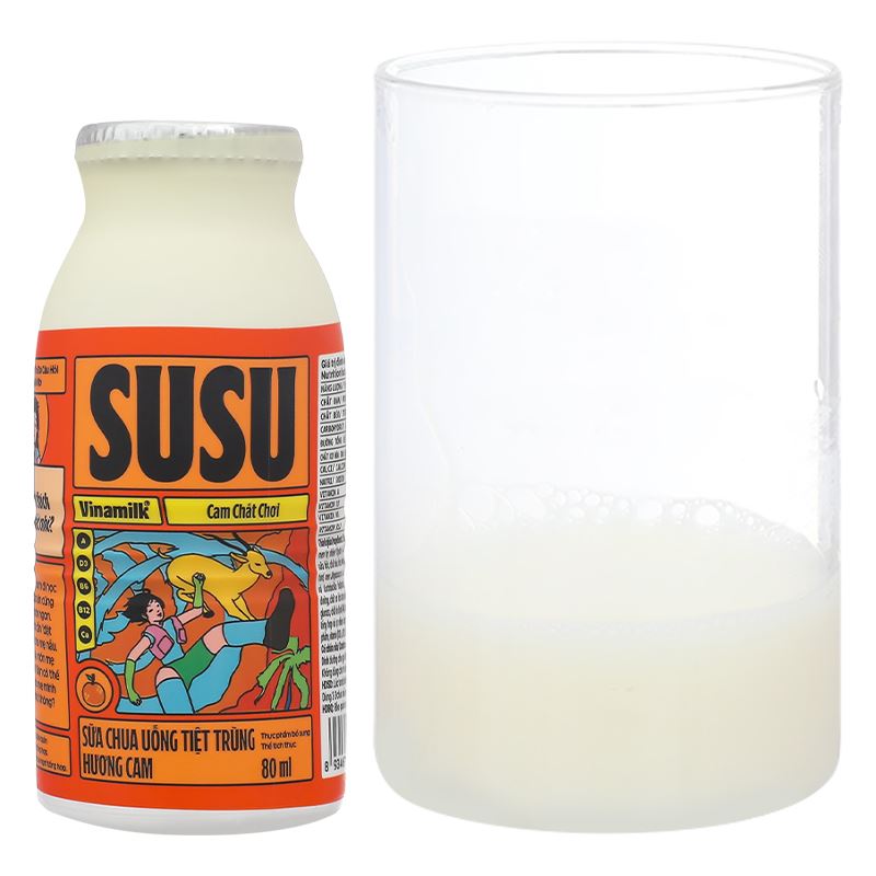 Lốc 6 chai sữa chua uống tiệt trùng Vinamilk SuSu vị cam 80 ml (từ 1 tuổi) - Giao bao bì ngẫu nhiên 24