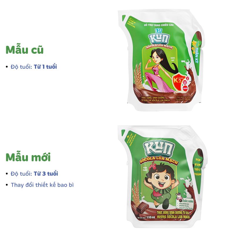 Thùng 24 túi thức uống lúa mạch socola LiF Kun 110 ml (từ 3 tuổi) 12
