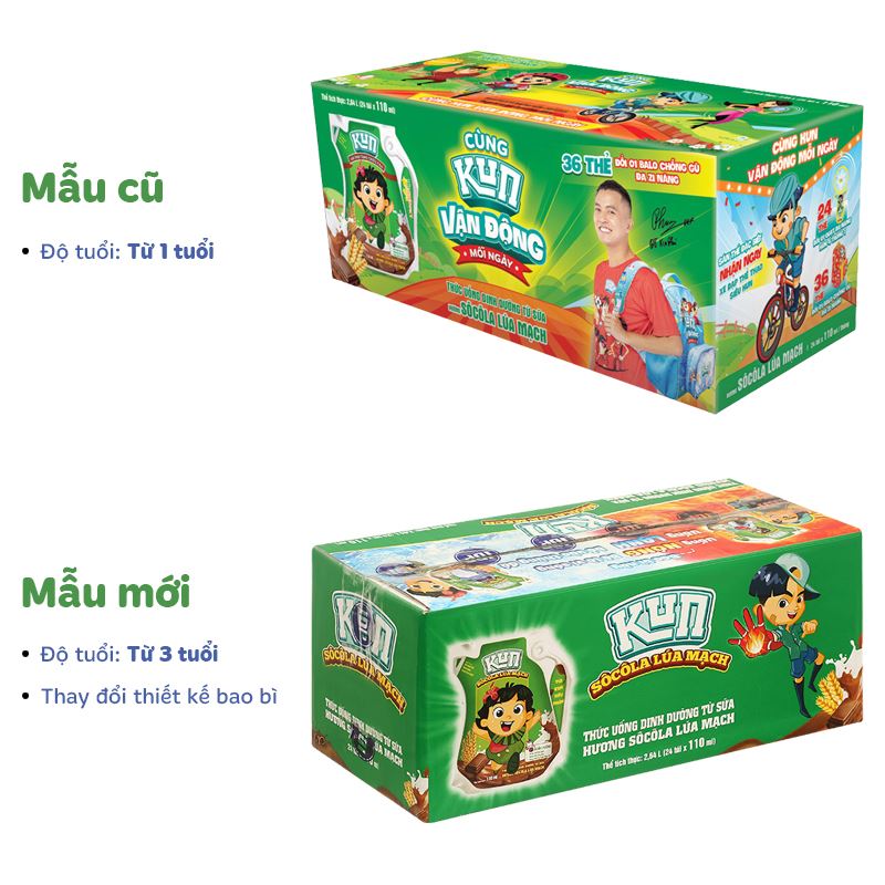 Thùng 24 túi thức uống lúa mạch socola LiF Kun 110 ml (từ 3 tuổi) 2