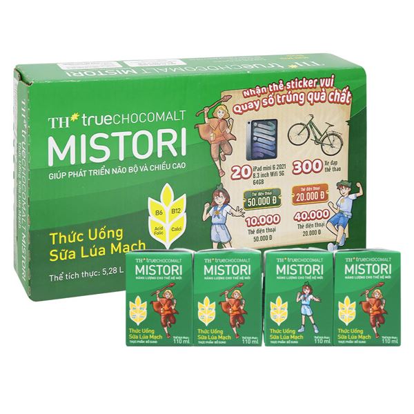 Lốc 4 hộp thức uống lúa mạch TH true Chocomalt Mistori 110 ml (từ 2 tuổi) - Giao bao bì ngẫu nhiên 12