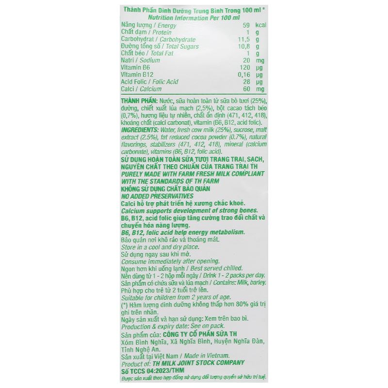 Lốc 4 hộp thức uống lúa mạch TH true Chocomalt Mistori 180 ml (từ 2 tuổi) - Giao bao bì ngẫu nhiên 18