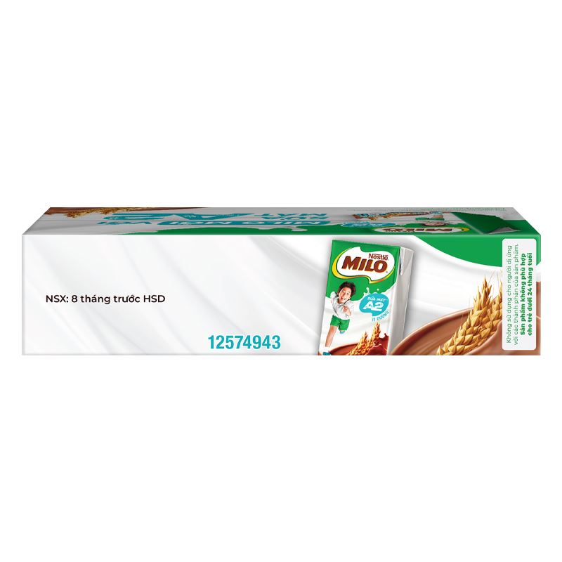 Thùng 48 hộp thức uống lúa mạch Nestlé Milo A2 ít đường 110 ml (từ 2 tuổi)
