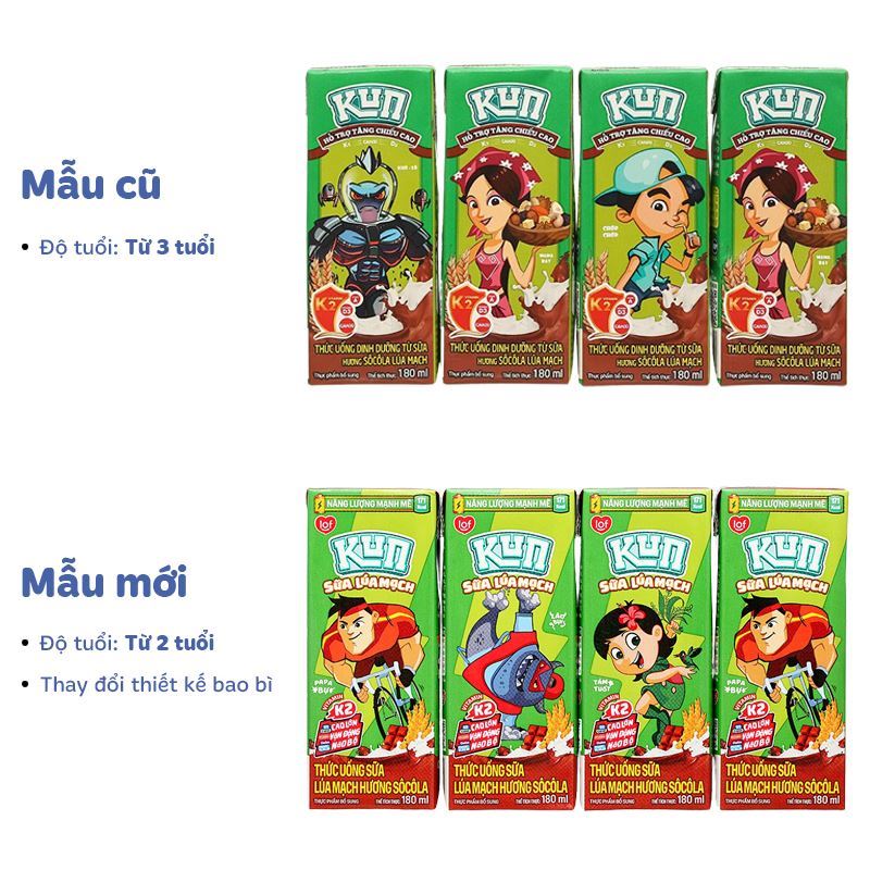 Combo 2 thùng 48 hộp thức uống lúa mạch socola LiF Kun 180 ml (từ 2 tuổi) - Giao bao bì ngẫu nhiên