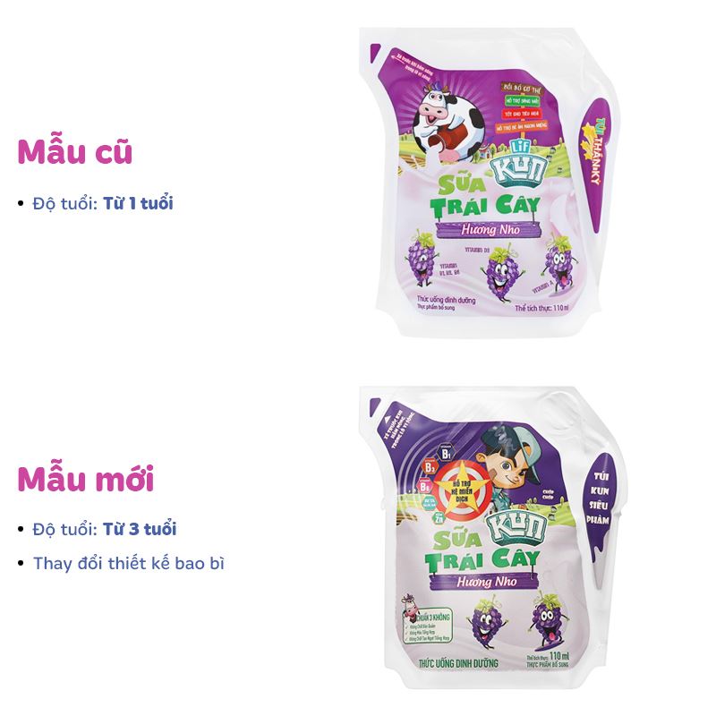 Thùng 24 túi sữa trái cây LiF Kun hương nho 110 ml (từ 3 tuổi) 3