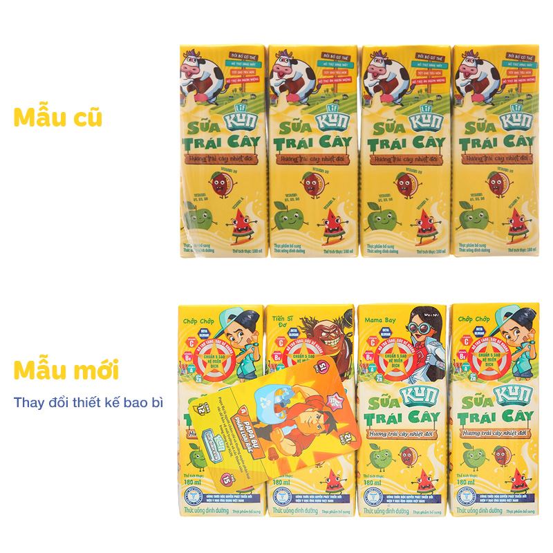Combo 2 thùng 48 hộp sữa trái cây LiF Kun hương trái cây nhiệt đới 180 ml (từ 2 tuổi) - Giao bao bì ngẫu nhiên