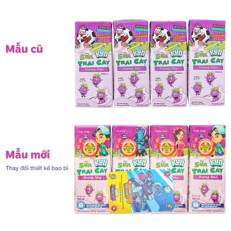 Combo 2 thùng 48 hộp sữa trái cây LiF Kun hương nho 180 ml (từ 2 tuổi) - Giao bao bì ngẫu nhiên