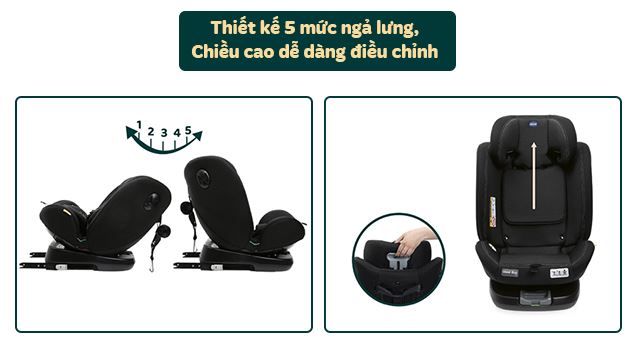 5 mức ngả lưng, chiều cao có thể điều chỉnh