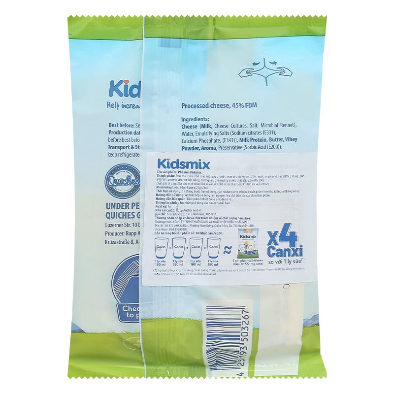 Phô mai Kidsmix gói 84g (4 miếng)