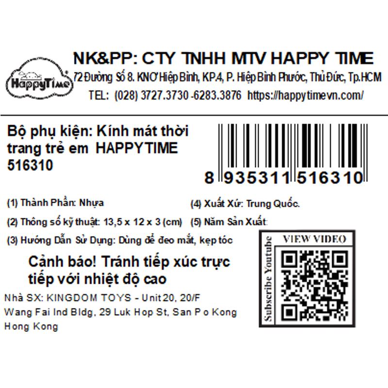 Mắt kính kèm cột tóc, kẹp tóc hồng bé gái HappyTime 516310 12