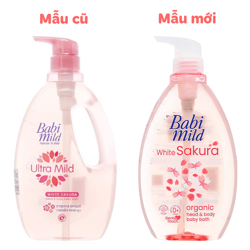 Sữa tắm & gội 2in1 cho bé Babi Mild White Sakura chiết xuất lá anh đào 800 ml (mọi độ tuổi) - Giao bao bì ngẫu nhiên 2