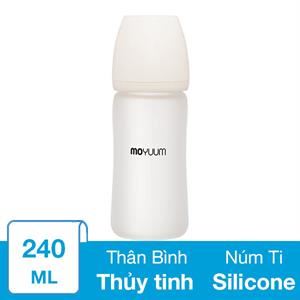 Bình Sữa Thủy Tinh Tráng Silicone Moyuum Cổ Rộng 240 Ml (Từ 2 Tháng)