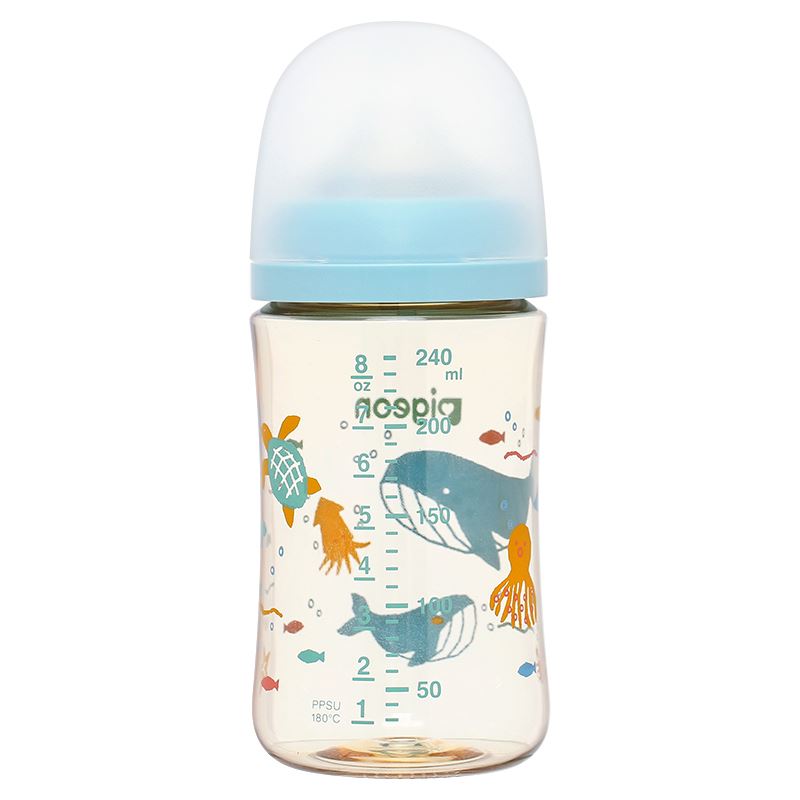 Bình sữa nhựa PPSU Pigeon Softouch Baby-Friendly World cổ rộng 240 ml - Hình đại dương (từ 3 tháng)
