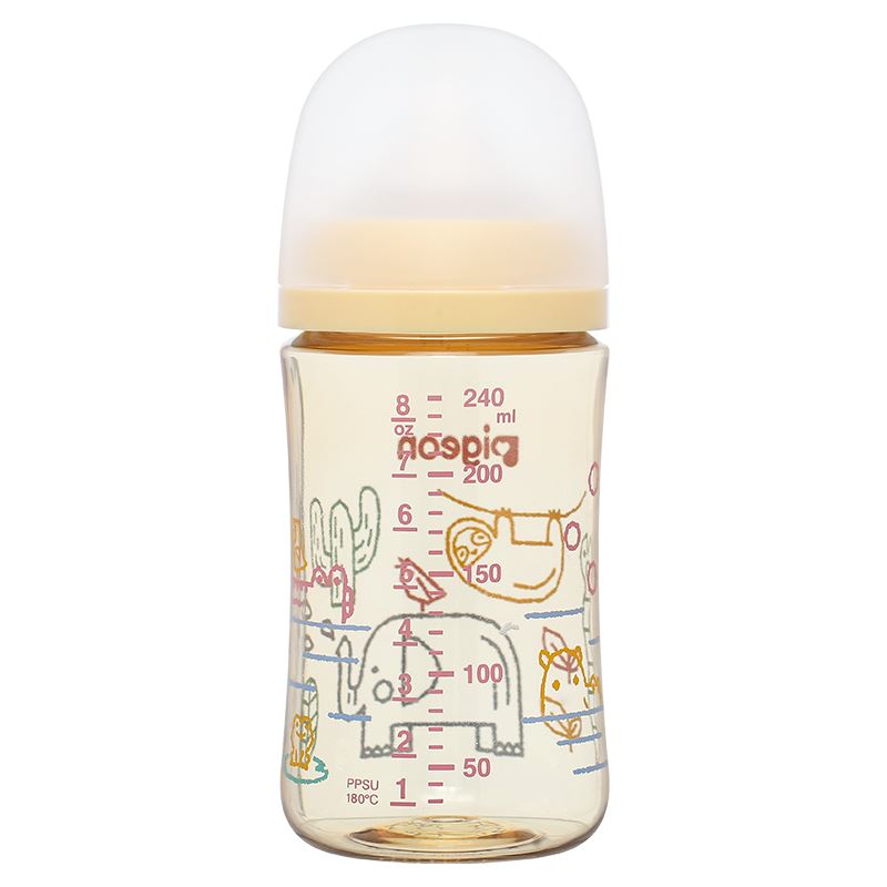 Bình sữa nhựa PPSU Pigeon Softouch Baby-Friendly World cổ rộng 240 ml - Hình thú (từ 3 tháng)