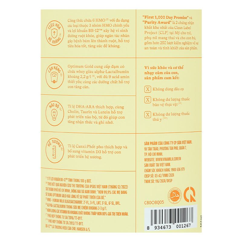Sữa bột Optimum Gold số 2 800g (6 - 12 tháng) - Giao bao bì ngẫu nhiên 8