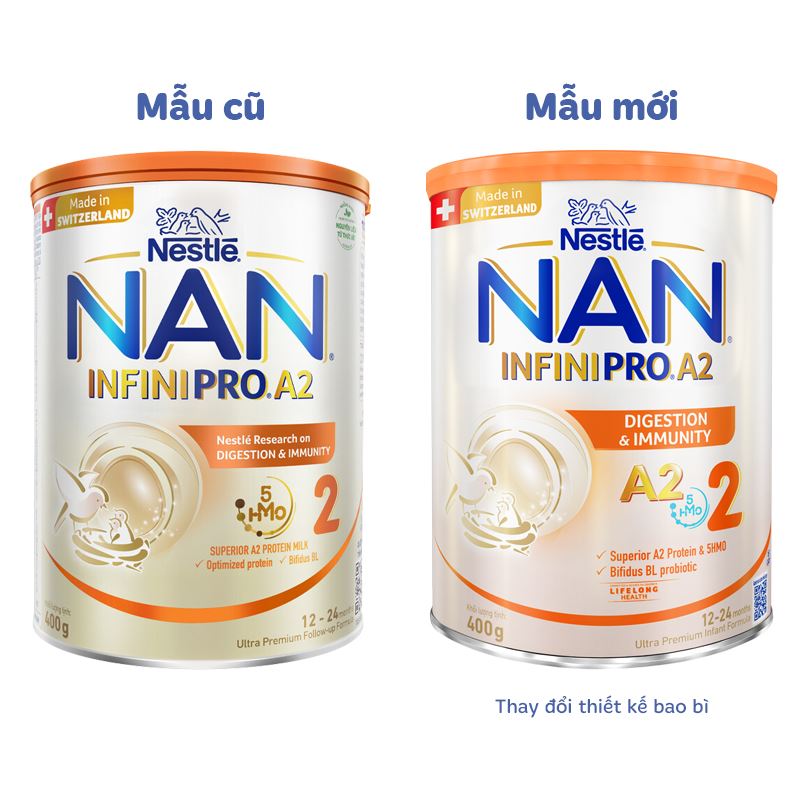 Sữa bột NAN InfiniPro A2 số 2 (đạm quý A2) 400g (1 - 2 tuổi) - Giao bao bì ngẫu nhiên 2