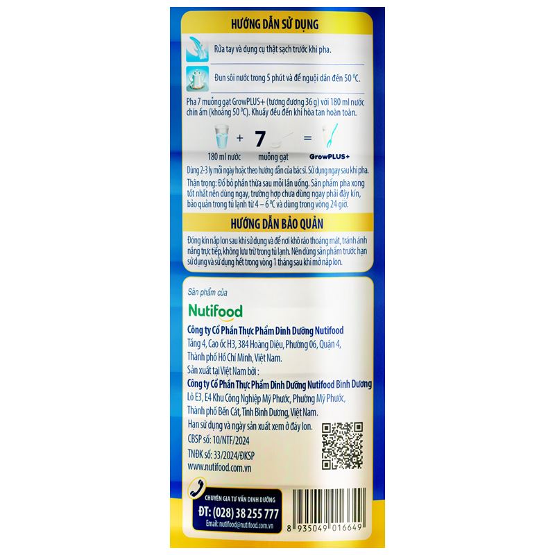 Sữa bột Nutifood GrowPLUS+ xanh 1+ hương vani 1.5 kg (1 - 2 tuổi) giúp tăng cân 15