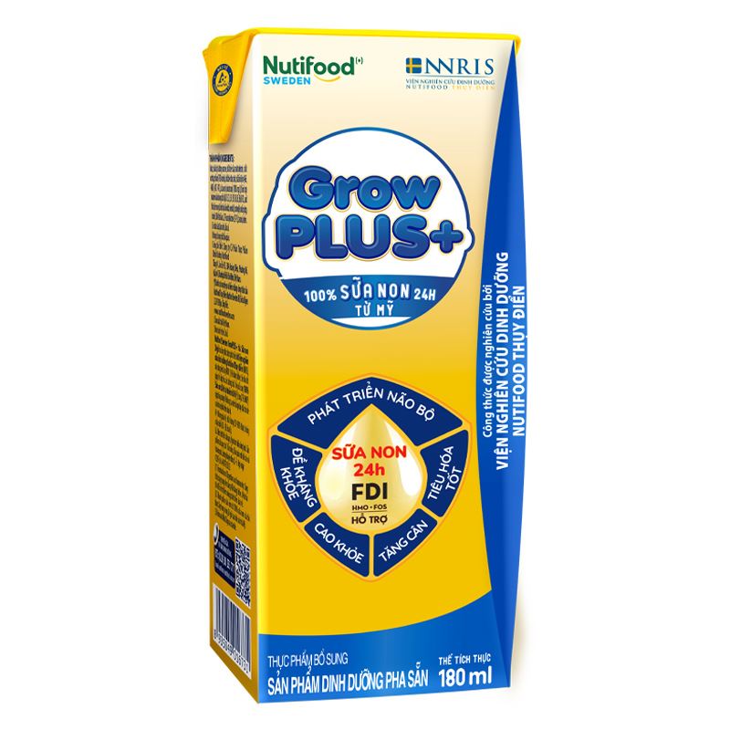 Thùng 48 hộp sữa non pha sẵn Nutifood GrowPLUS+ vàng hương vani 180 ml (từ 2 tuổi) 16