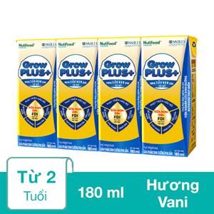 Lốc 4 Hộp Sữa Non Pha Sẵn Nutifood Growplus+ Vàng Hương Vani 180 Ml (Từ 2 Tuổi)