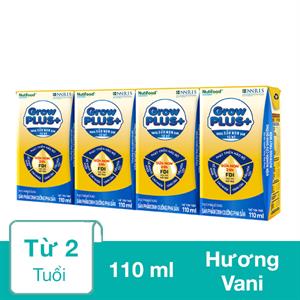 Lốc 4 Hộp Sữa Non Pha Sẵn Nutifood Growplus+ Vàng Hương Vani 110 Ml (Từ 2 Tuổi)