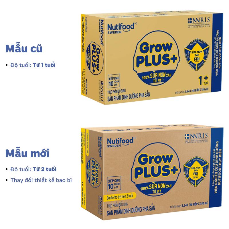 Thùng 48 hộp sữa non pha sẵn Nutifood GrowPLUS+ vàng hương vani 180 ml (từ 2 tuổi) 2