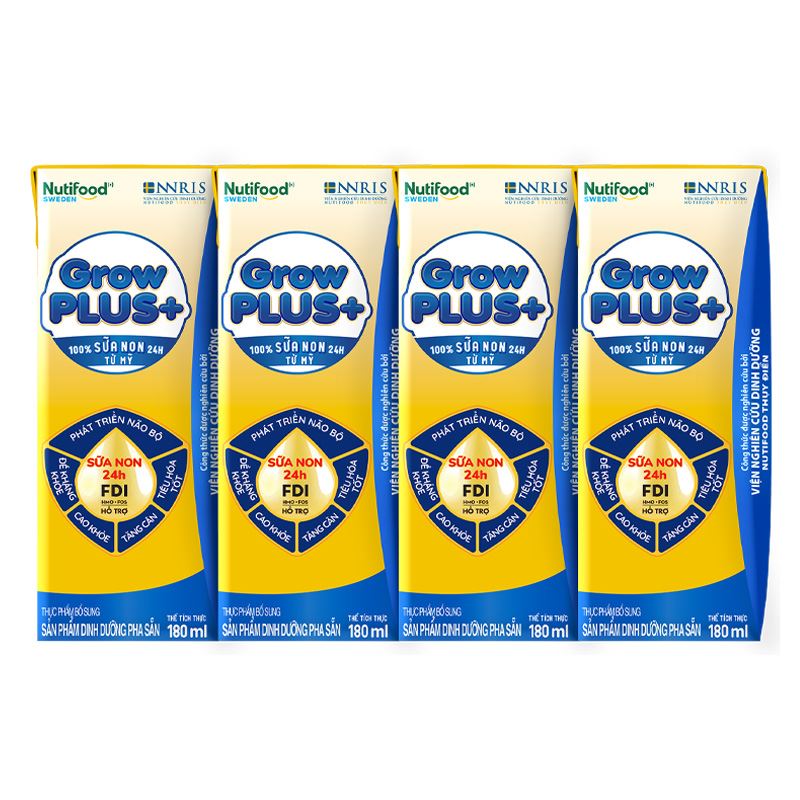 Thùng 48 hộp sữa non pha sẵn Nutifood GrowPLUS+ vàng hương vani 180 ml (từ 2 tuổi) 6