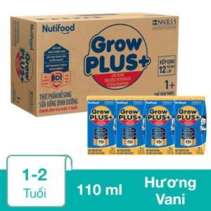 Thùng 48 Hộp Sữa Pha Sẵn Nutifood Growplus+ Xanh 1+ Hương Vani 110 Ml Cho Trẻ Biếng Ăn (1 - 2 Tuổi)