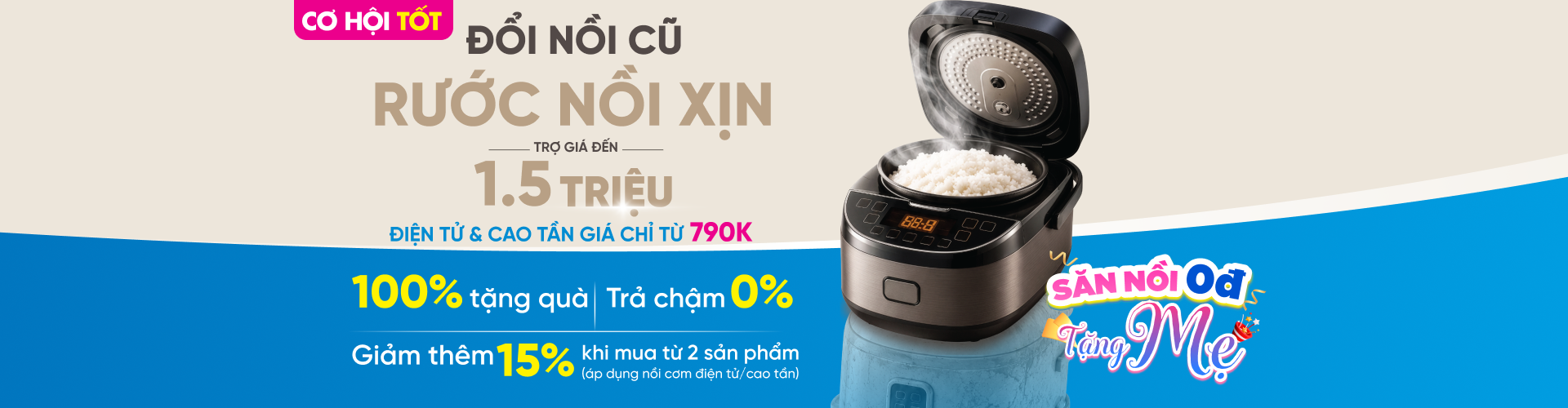 Ưu đãi hot mua nồi cơm tặng bàn ủi tại Điện máy XANH