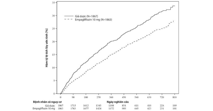 Hình 7. Thời gian đến khi xảy ra lần đầu một trong hai biến cố được thẩm định là tử vong do bệnh tim mạch hoặc nhập viện do suy tim