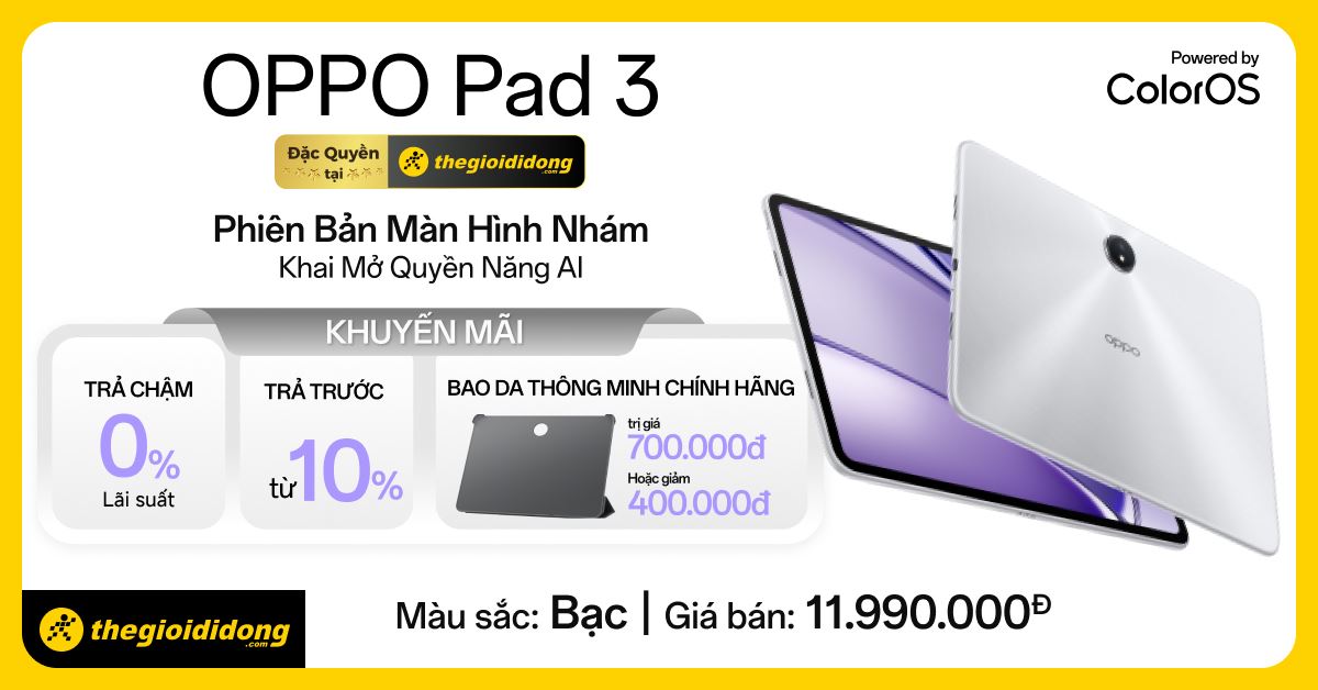 Máy tính bảng OPPO Pad 3 giá tốt, tặng bao da thông minh chính hãng