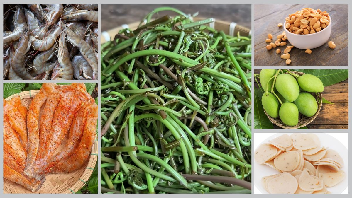 Nguyên liệu món ăn gỏi đọt choại khô cá lóc tôm