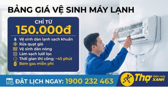 Bảng giá vệ sinh máy lạnh mới nhất 04/2026: Chỉ từ 150K