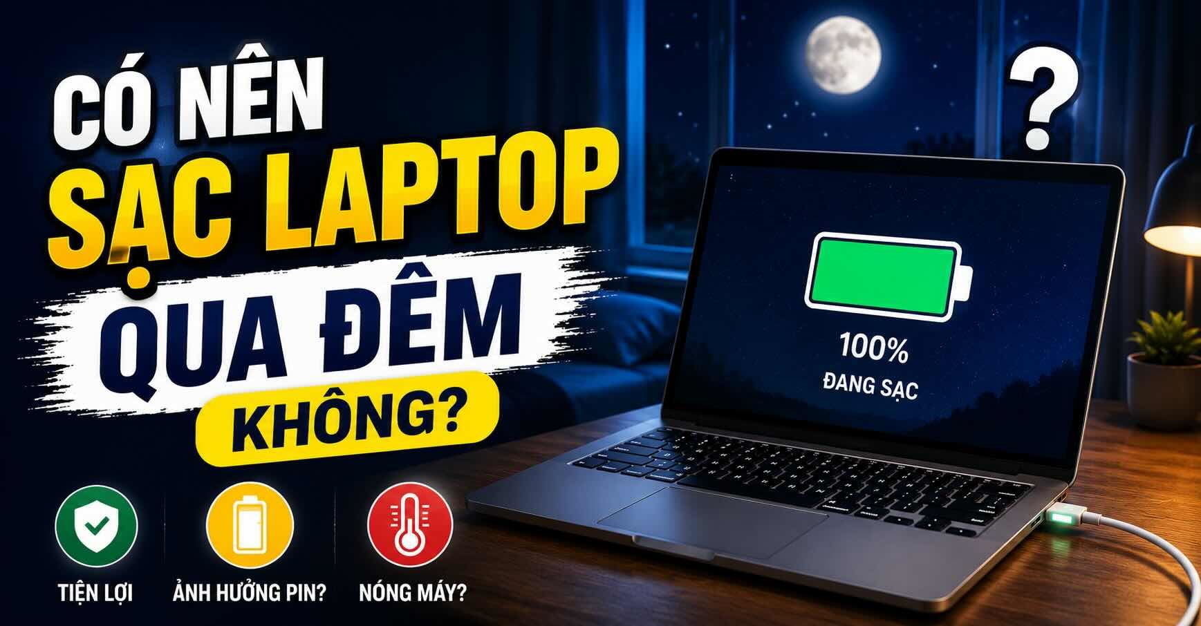 Có nên sạc laptop qua đêm không? Cách sạc đúng không chai pin