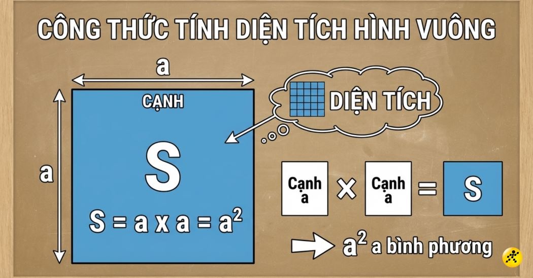 Công thức tính diện tích hình vuông và các dạng bài tập (Dễ hiểu)