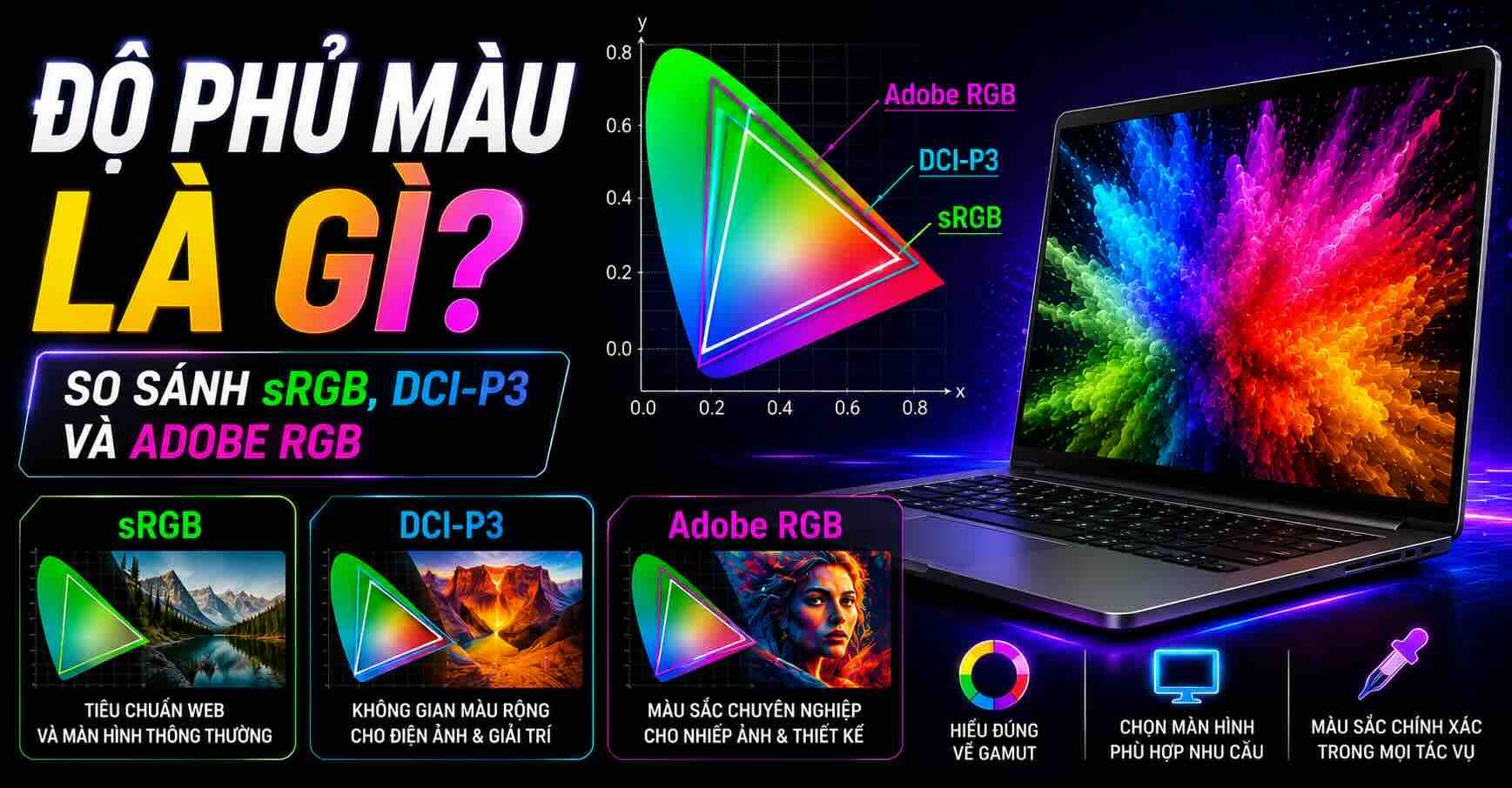 Độ phủ màu là gì? So sánh sRGB, DCI-P3 và Adobe RGB