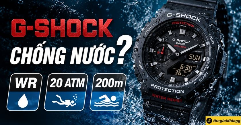 Đồng hồ G-Shock có chống nước không? Giải mã ký hiệu WR, 20 ATM, 200m