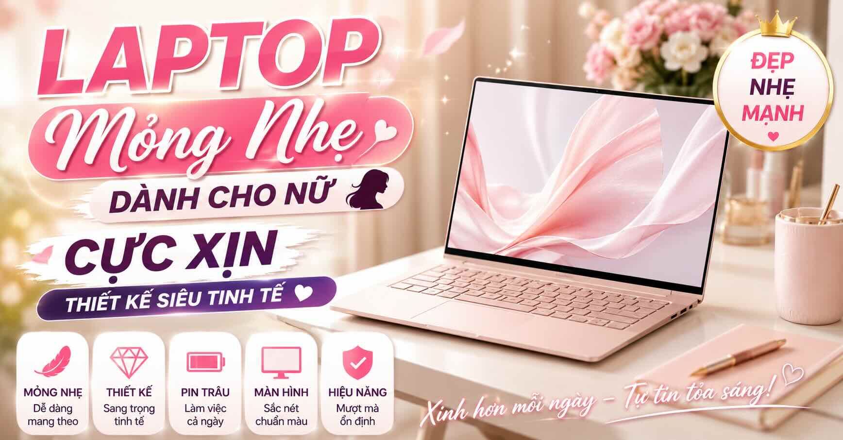 TOP 10 laptop mỏng nhẹ dành cho nữ cực xịn, thiết kế siêu tinh tế