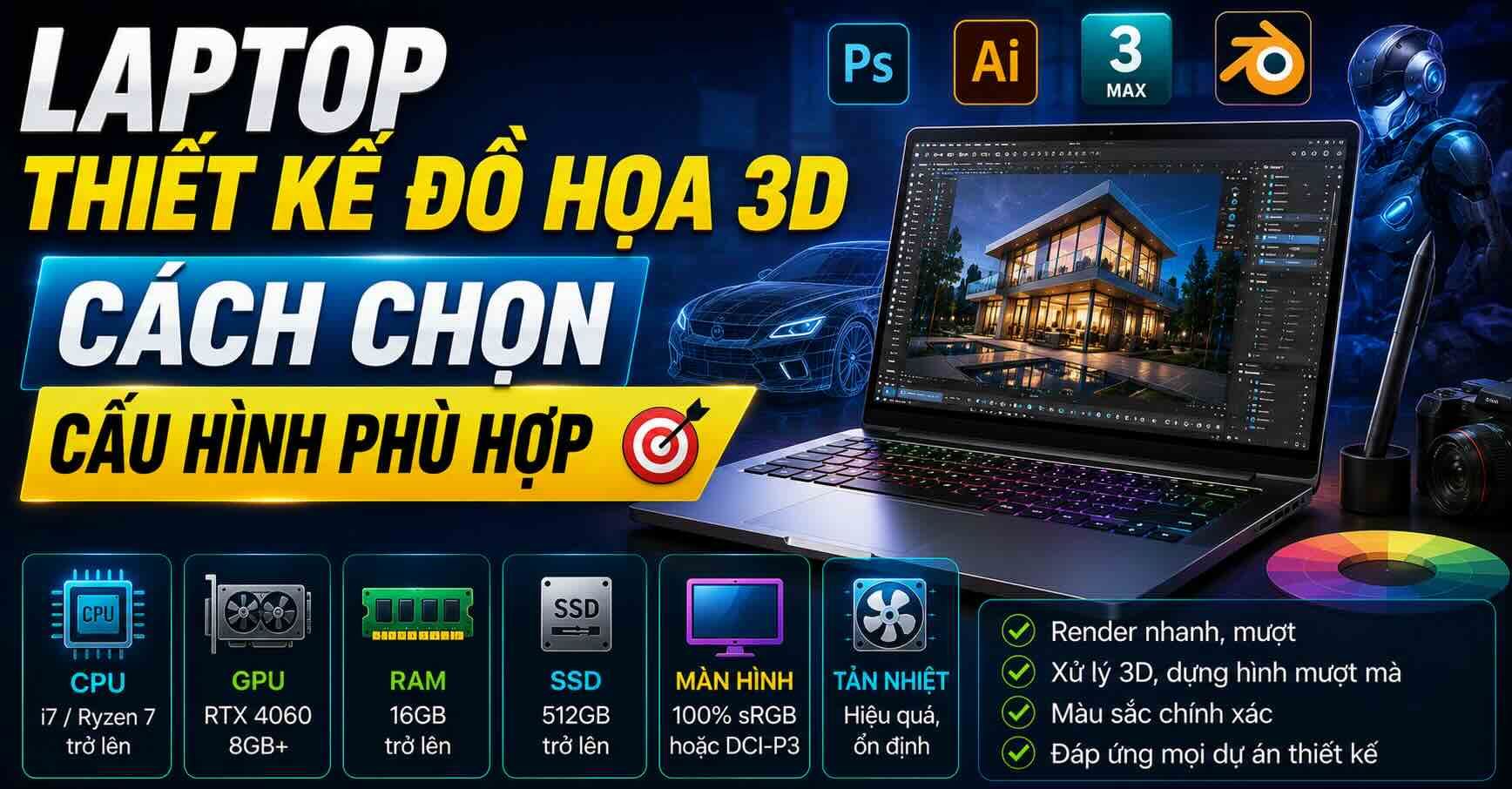 Laptop thiết kế đồ họa 3D: Cách chọn cấu hình phù hợp