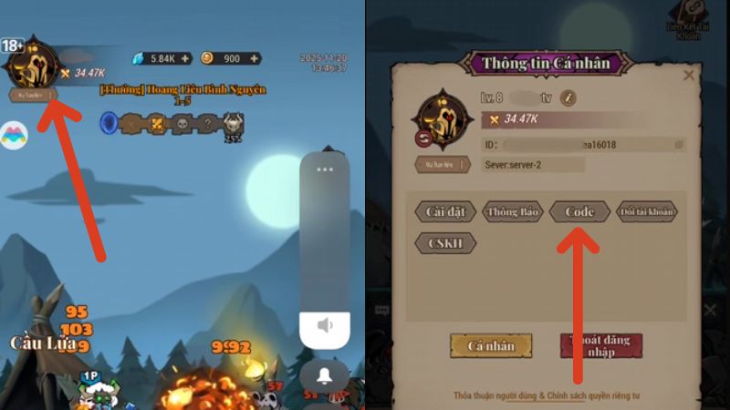 Bấm v&agrave;o chữ Code ở hộp thoại vừa hiện ra