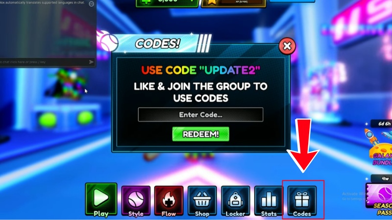 Mở Roblox, vào game Tennis Zero và chọn biểu tượng Code (giữa màn hình). Mở Roblox, vào game Tennis Zero và chọn biểu tượng Code (giữa màn hình).