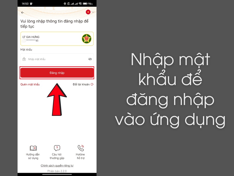 Đăng nhập v&agrave;o ứng dụng VNeID
