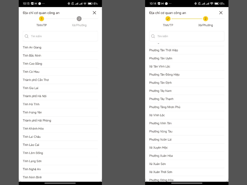 Chọn Tỉnh/TP sau đ&oacute; chọn Phường/X&atilde; bạn đang tạm tr&uacute;.