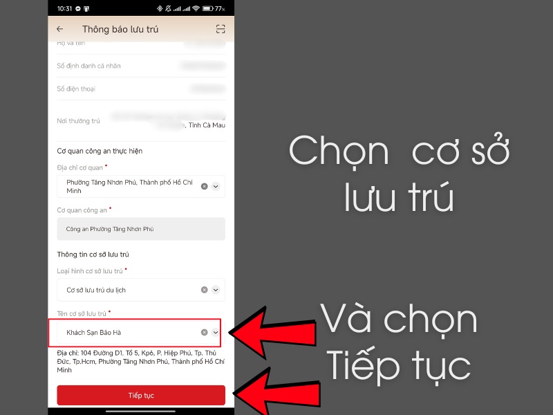  Nhập th&ocirc;ng tin t&ecirc;n cơ cở lưu tr&uacute; v&agrave; chọn Tiếp tục