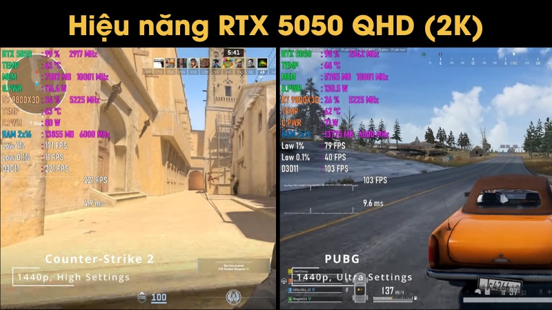 Test game RTX 5050 ở độ ph&acirc;n giải 2K (1440p Ultra)