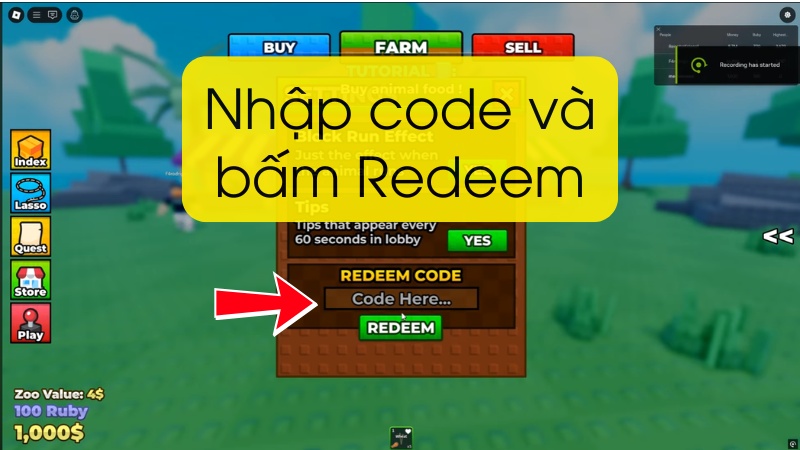Nhập code v&agrave; bấm Reedem nhận qu&agrave;.